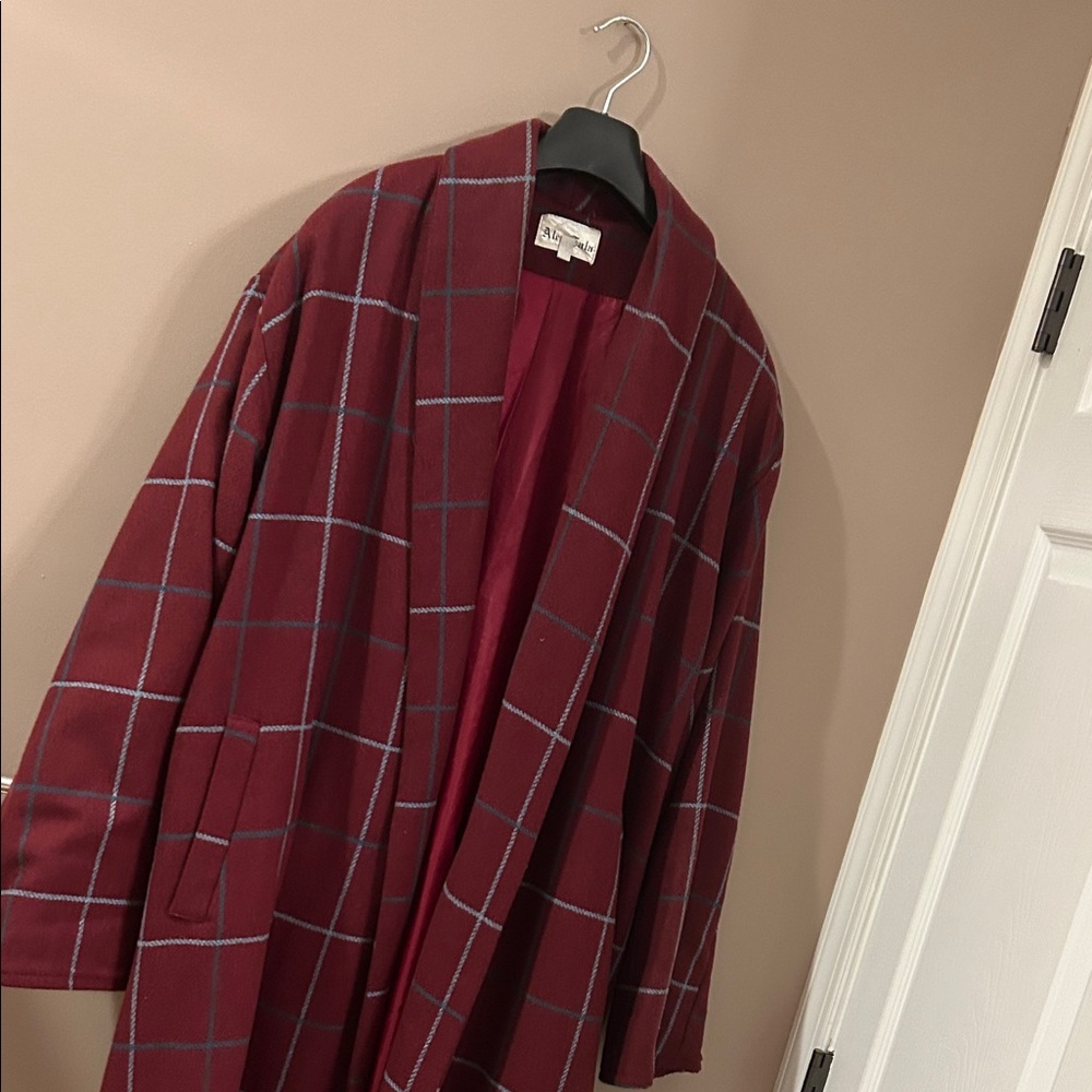 Red Plaid Open Front Coat